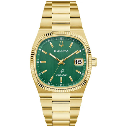 Bulova Men's Watch - Super Seville Green Dial Yellow Gold Steel Bracelet | 97B237 ,