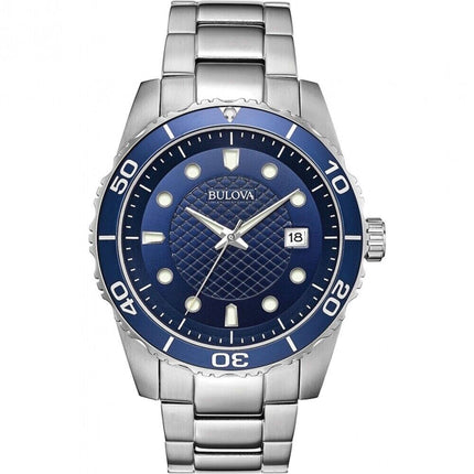 Bulova Men's Watch - Classic Blue Dial Silver Tone Stainless Steel Bracelet | 98A194 ,