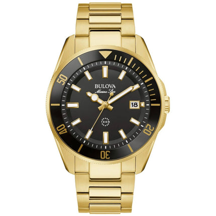 Bulova Men's Watch - Marine Star Black Dial Yellow Gold Steel Bracelet | 98B396 ,