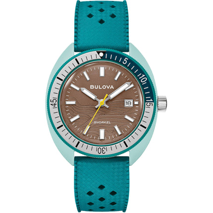 Bulova Men's Watch - Snorkel Sea Turtle Quartz Brown Dial Rubber Strap | 98B446 ,