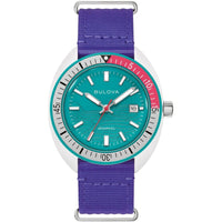Bulova Men's Watch - Snorkel Coral Reef Quartz Teal Dial Purple Strap Date | 98B447 ,