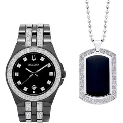 Bulova Men's Watch - Crystal Quartz Black Dial Stainless Steel Bracelet | 98K101 ,
