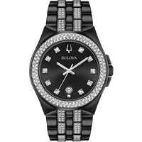 Bulova Men's Watch - Crystal Quartz Black Dial Stainless Steel Bracelet | 98K101 ,