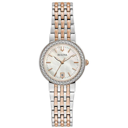 Bulova Women's Watch - Classic Quartz White Mother of Pearl Dial Crystal | 98R280 ,
