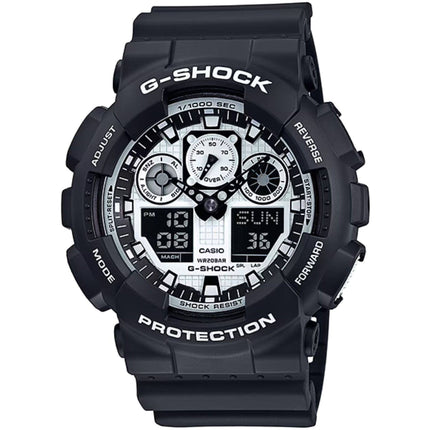 Casio Men's Watch - G-Shock World Time Silver and Black Ana-Digi Dial | GA100BW-1ADR ,
