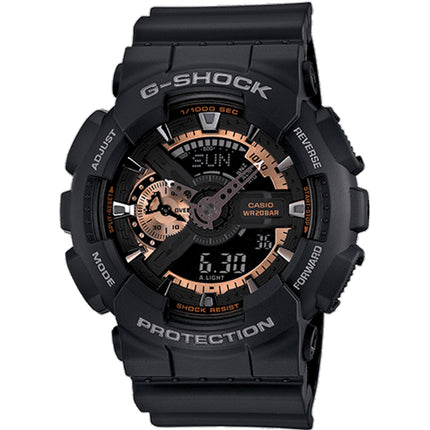 Casio Men's Watch - G-Shock Black and Rose Gold Analog-Digital Dial | GA110RG-1A ,