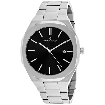 Christian Van Sant Men's Watch - Octavius Slim Black Dial Silver Bracelet | CV0520 ,