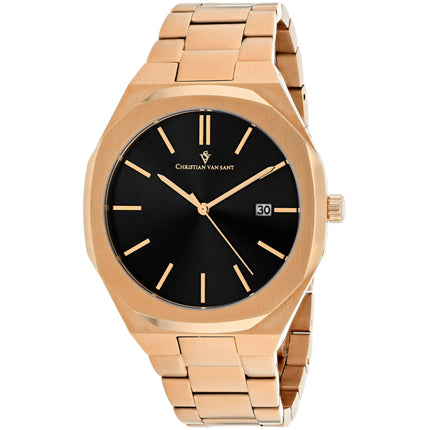 Christian Van Sant Men's Watch - Octavius Slim Black Dial Rose Gold Steel | CV0524 ,