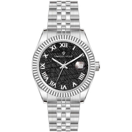 Christian Van Sant Men's Watch - Stellar Black Dial Silver Steel Bracelet | CV0701 ,