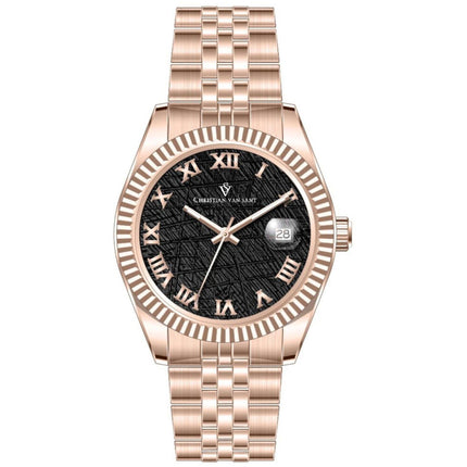 Christian Van Sant Men's Watch - Stellar Black Dial Rose Gold Tone Bracelet | CV0705 ,