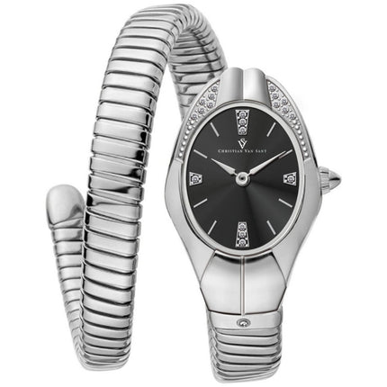 Christian Van Sant Women's Watch - Naga Quartz Black Dial Silver Bracelet | CV0880 ,