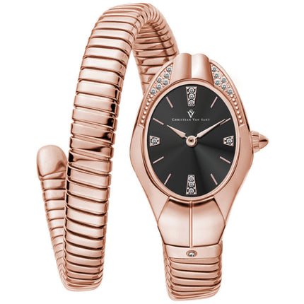 Christian Van Sant Women's Watch - Naga Black Dial Rose Gold Steel Bracelet | CV0886 ,