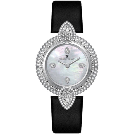 Christian Van Sant Women's Watch - Valor Quartz Silver Dial Black Strap | CV1273 ,