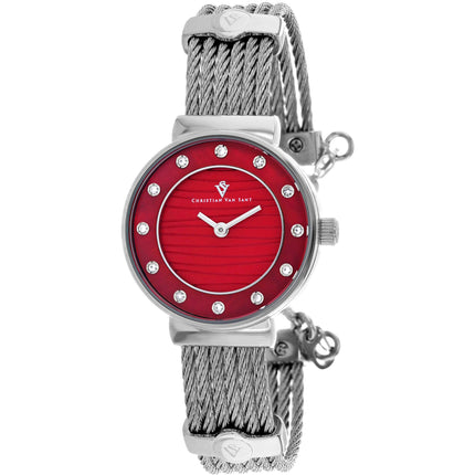 Christian Van Sant Women's Watch - Cavo Quartz Red Dial Silver Bracelet | CV1294 ,