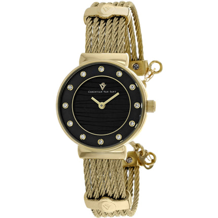 Christian Van Sant Women's Watch - Cavo Quartz Black Dial Yellow Gold Steel | CV1298 ,