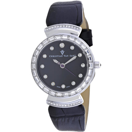 Christian Van Sant Women's Watch - Nova Quartz Black Dial Leather Strap | CV2940 ,