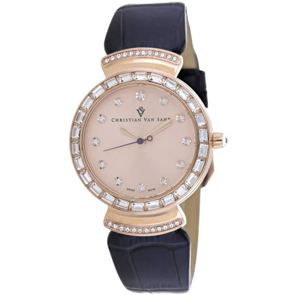 Christian Van Sant Women's Watch - Nova Quartz Rose Gold Dial Black Strap | CV2944 ,