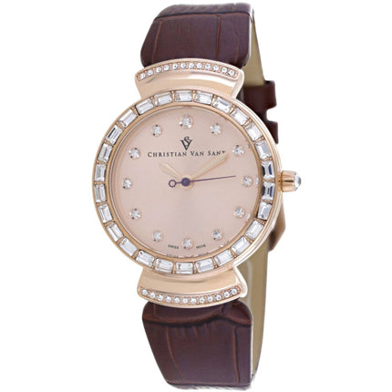 Christian Van Sant Women's Watch - Nova Quartz Rose Gold Dial Brown Strap | CV2945 ,