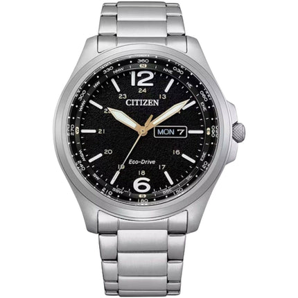 Citizen Men's Watch - Eco-Drive Black Dial Silver Steel Bracelet Date | AW0110-58E ,
