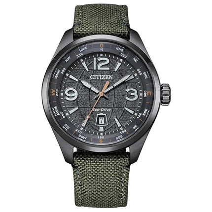 Citizen Men's Watch - Eco-Drive Grey Dial Green Nylon Strap Compass | AW1837-11H ,