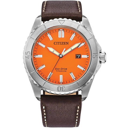 Citizen Men's Watch - Weekender Eco-Drive Orange Dial Leather Strap | AW1840-09X ,