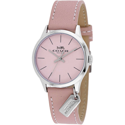 Coach Women's Watch - Ruby Quartz Silver Case Pink Dial Leather Strap | 14502935 ,