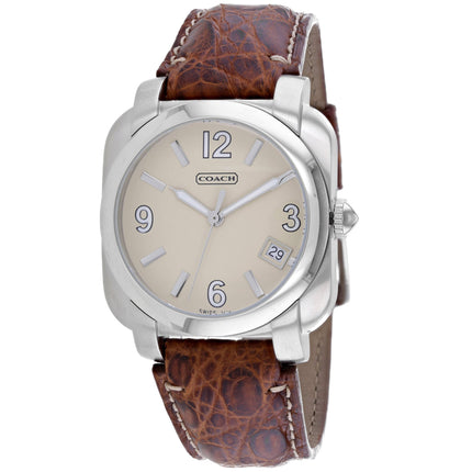 Coach Men's Watch - Quartz Beige Dial Brown Genuine Leather Strap Date | 14600444 ,