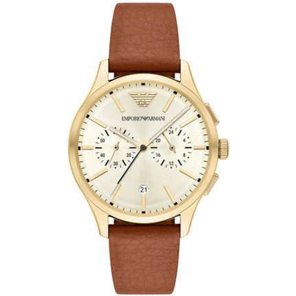 Emporio Armani Men's Watch - Dario Chronograph Champagne Dial Brown Strap | AR11714 ,