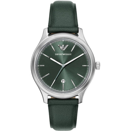 Emporio Armani Men's Watch - Minimalist Quartz Green Dial Leather Strap | AR11749 ,