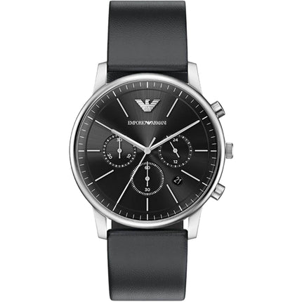 Emporio Armani Men's Watch - Minimalist Chrono Black Dial Leather Strap | AR11774 ,