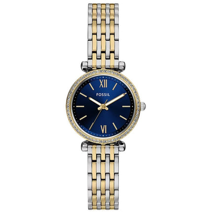 Fossil Women's Watch - Carlie Mini Quartz Blue Dial Two Tone Steel Bracelet | ES5438 ,