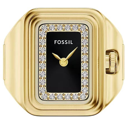 Fossil Women's Ring Watch - Raquel Quartz Black Dial Yellow Gold Steel | ES5447 ,