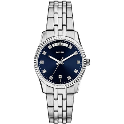 Fossil Women's Watch - Scarlette Quartz Blue Dial Silver Steel Bracelet | ES5457 ,