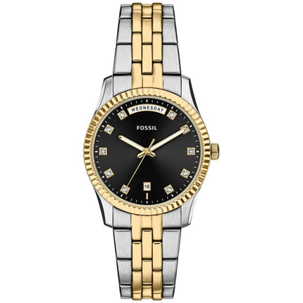 Fossil Women's Watch - Scarlette Quartz Black Dial Two Tone Steel Bracelet | ES5458 ,