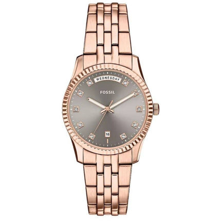 Fossil Women's Watch - Scarlette Quartz Grey Dial Rose Gold Steel Bracelet | ES5459 ,