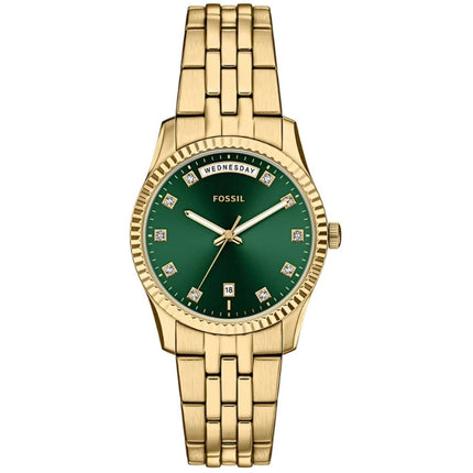 Fossil Women's Watch - Scarlette Quartz Green Dial Yellow Gold Bracelet | ES5460 ,