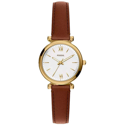 Fossil Women's Watch - Carlie Mini Quartz White Dial Brown Leather Strap | ES5464 ,