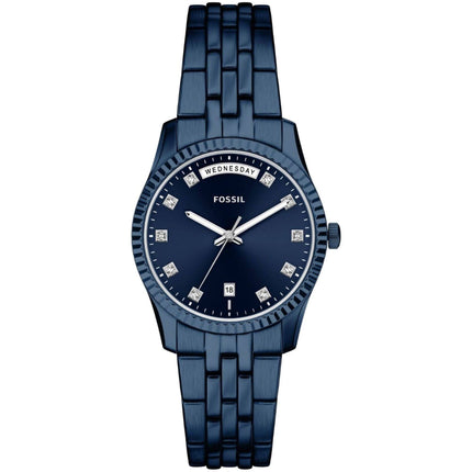 Fossil Women's Watch - Scarlette Quartz Blue Dial Steel Bracelet Day-Date | ES5476 ,