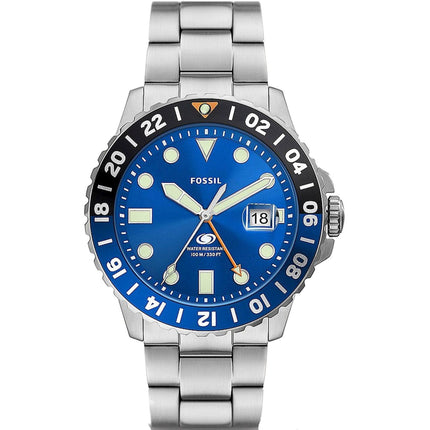 Fossil Men's Watch - Fossil Blue GMT Silver Stainless Steel Bracelet Date | FS5991 ,
