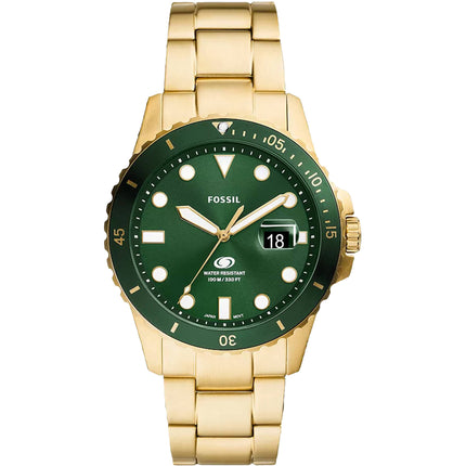 Fossil Men's Watch - Fossil Blue Dive Green Dial Yellow Gold Steel Bracelet | FS6030 ,