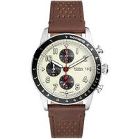 Fossil Men's Watch - Sport Tourer Chrono White and Black Dial Leather Strap | FS6042 ,