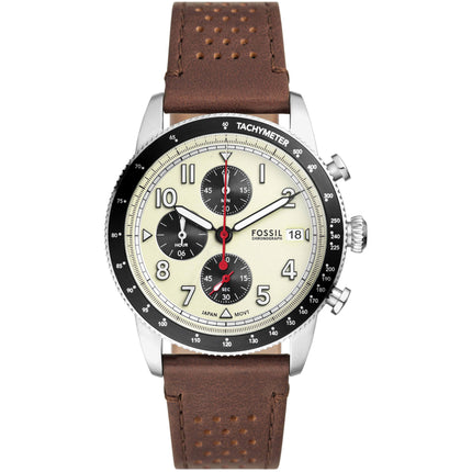 Fossil Men's Watch - Sport Tourer Chrono White and Black Dial Leather Strap | FS6042 ,