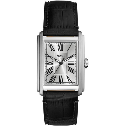 Fossil Men's Watch - Carraway Quartz Silver Tone Dial Black Leather Strap | FS6078 ,