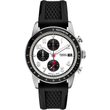 Fossil Men's Watch - Sport Tourer Chrono White and Black Dial Rubber Strap | FS6087 ,