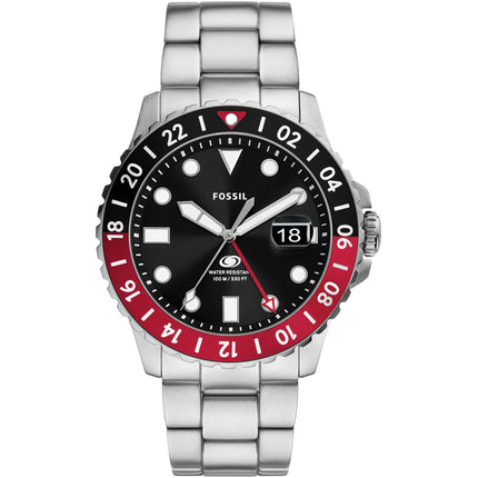 Fossil Men's Watch - Fossil Blue GMT Black Dial Stainless Steel Bracelet | FS6092 ,