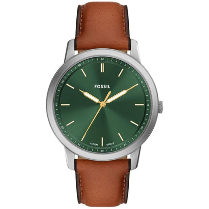 Fossil Men's Watch - Minimalist Green Dial Brown Genuine Leather Strap | FS6094 ,