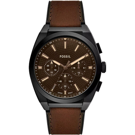 Fossil Men's Watch - Everett Chronograph Brown Dial Genuine Leather Strap | FS6108 ,