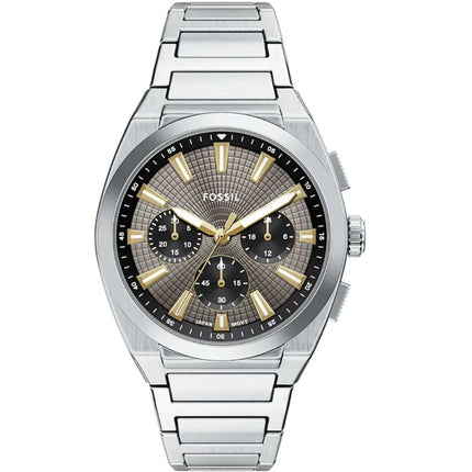 Fossil Men's Watch - Everett Chrono Grey and Black Dial Silver Bracelet | FS6128 ,
