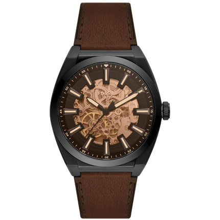 Fossil Men's Watch - Everett Automatic Semi-Skeleton Dial Leather Strap | ME3207 ,