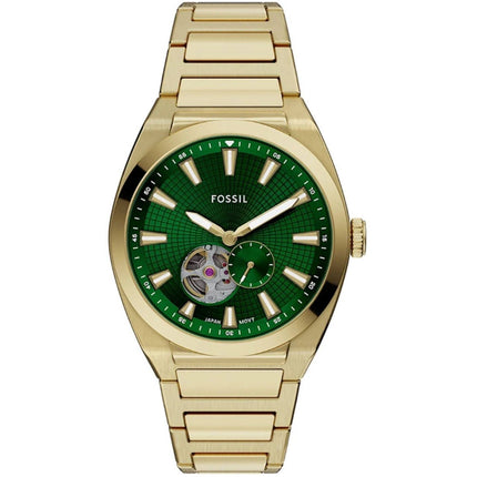 Fossil Men's Watch - Everett Automatic Green Open Heart Dial Steel Bracelet | ME3276 ,